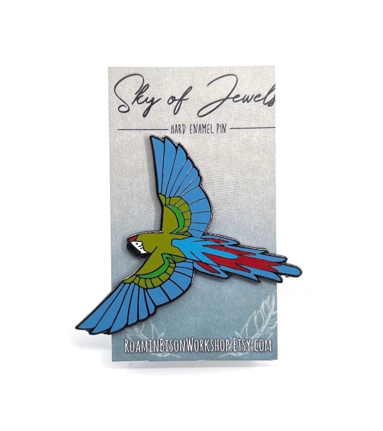 Military Macaw Hard Enamel Pin | Macaw Pin | Bird Pin | Art Deco