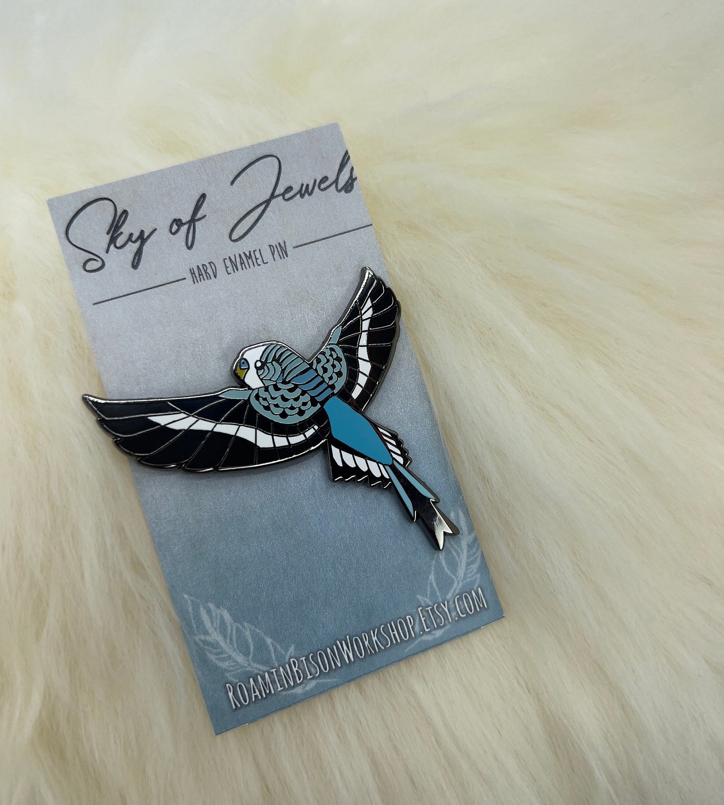 Blue Parakeet Pin | Budgerigar Pin | Budgie Pin | Bird Pin | Art Deco