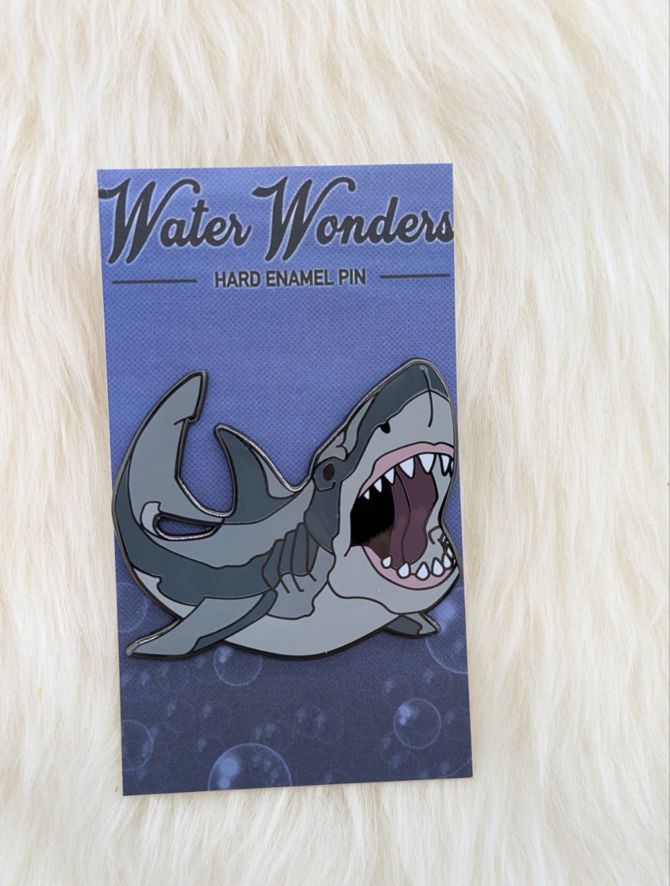 Great White Shark pin on an artistic backer card