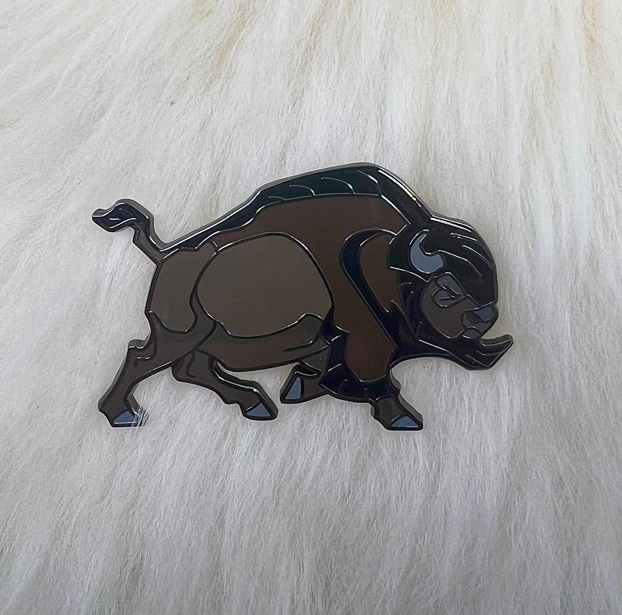 American Bison pin on white lambskin fur
