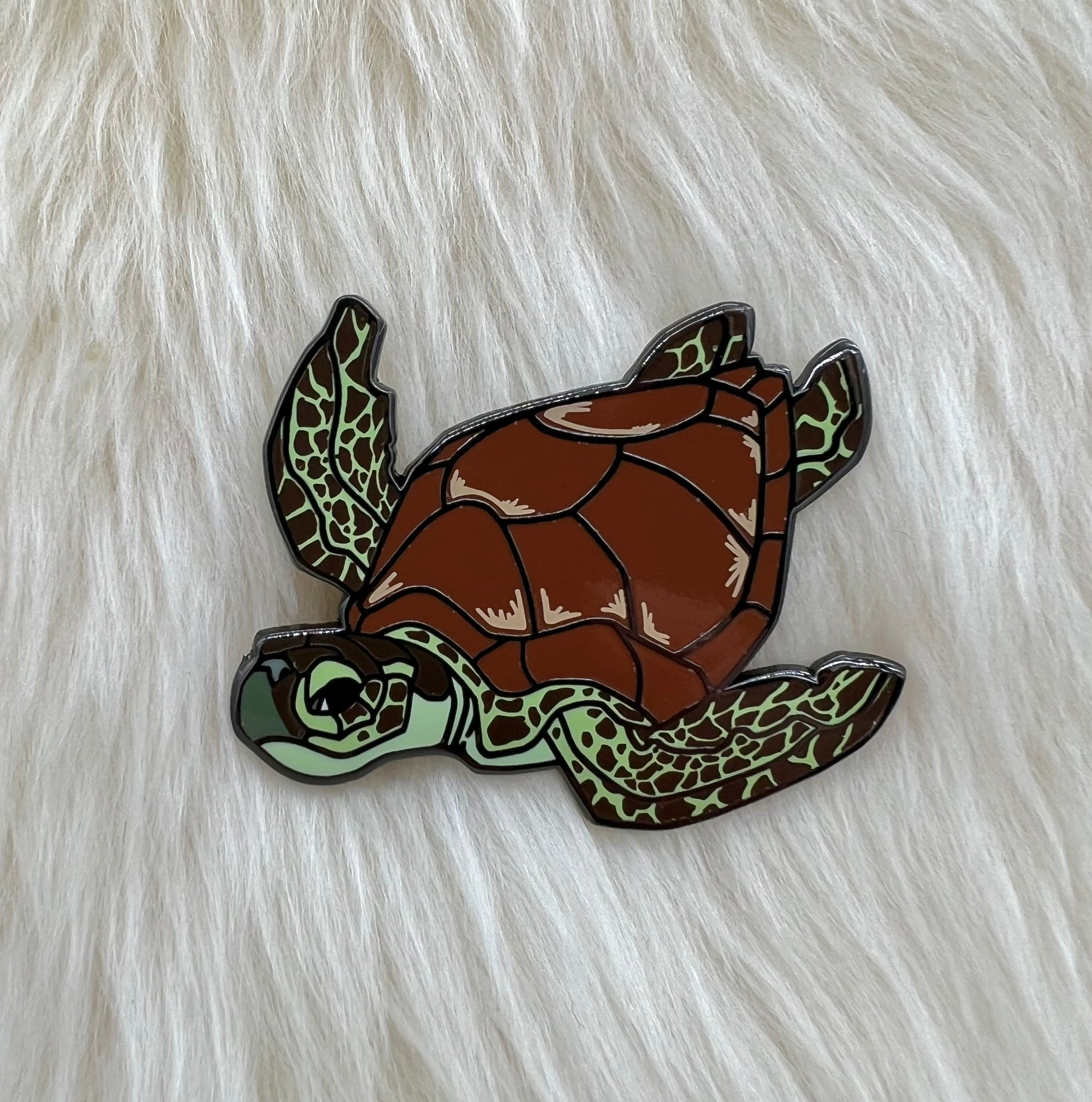 Sea Turtle pin on a lambskin