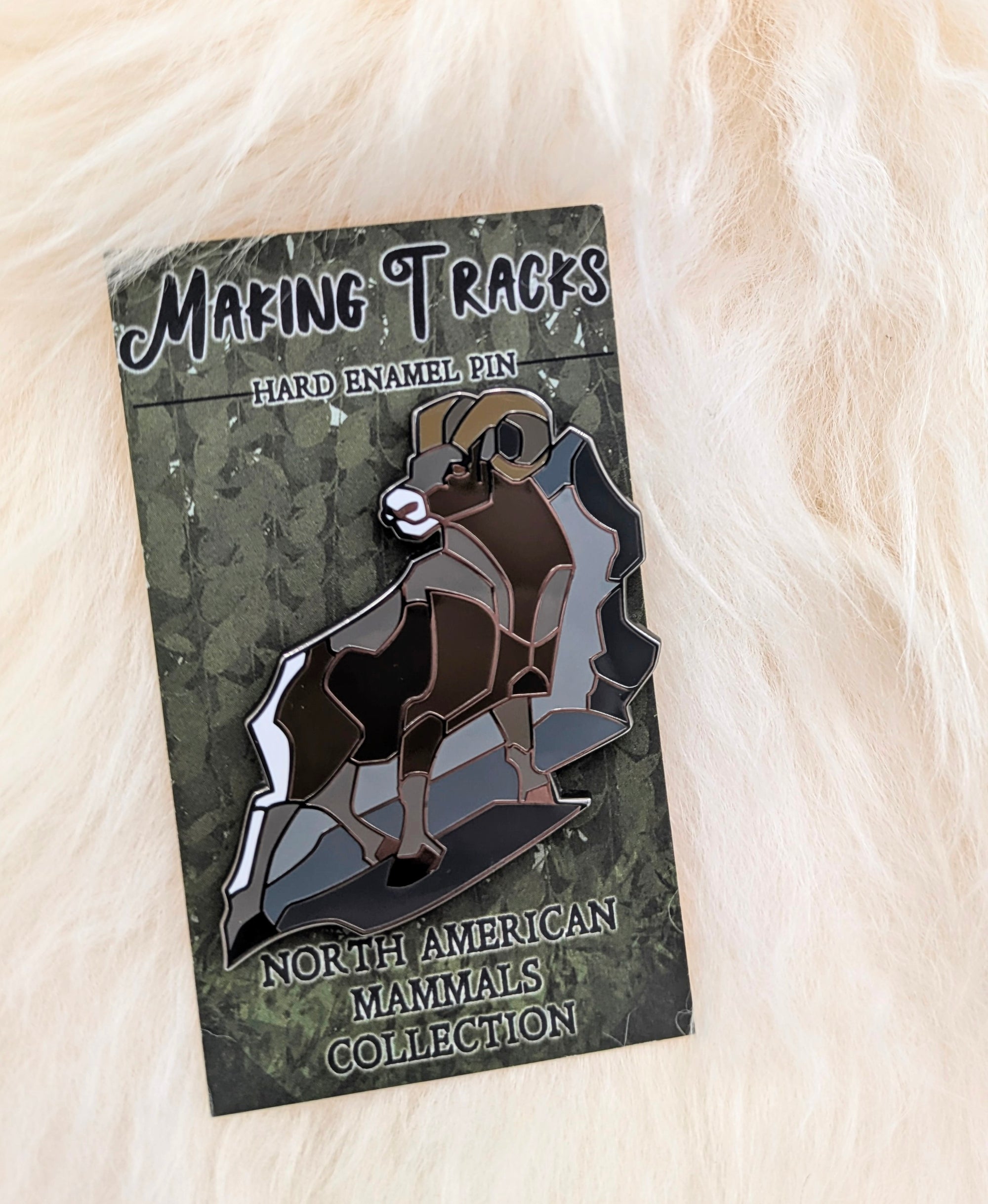 Bighorn Sheep pin on a decorative backer card