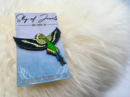 Green Parakeet Hard Enamel Pin | Budgerigar Pin | Budgie Pin | Bird Pin | Art Deco