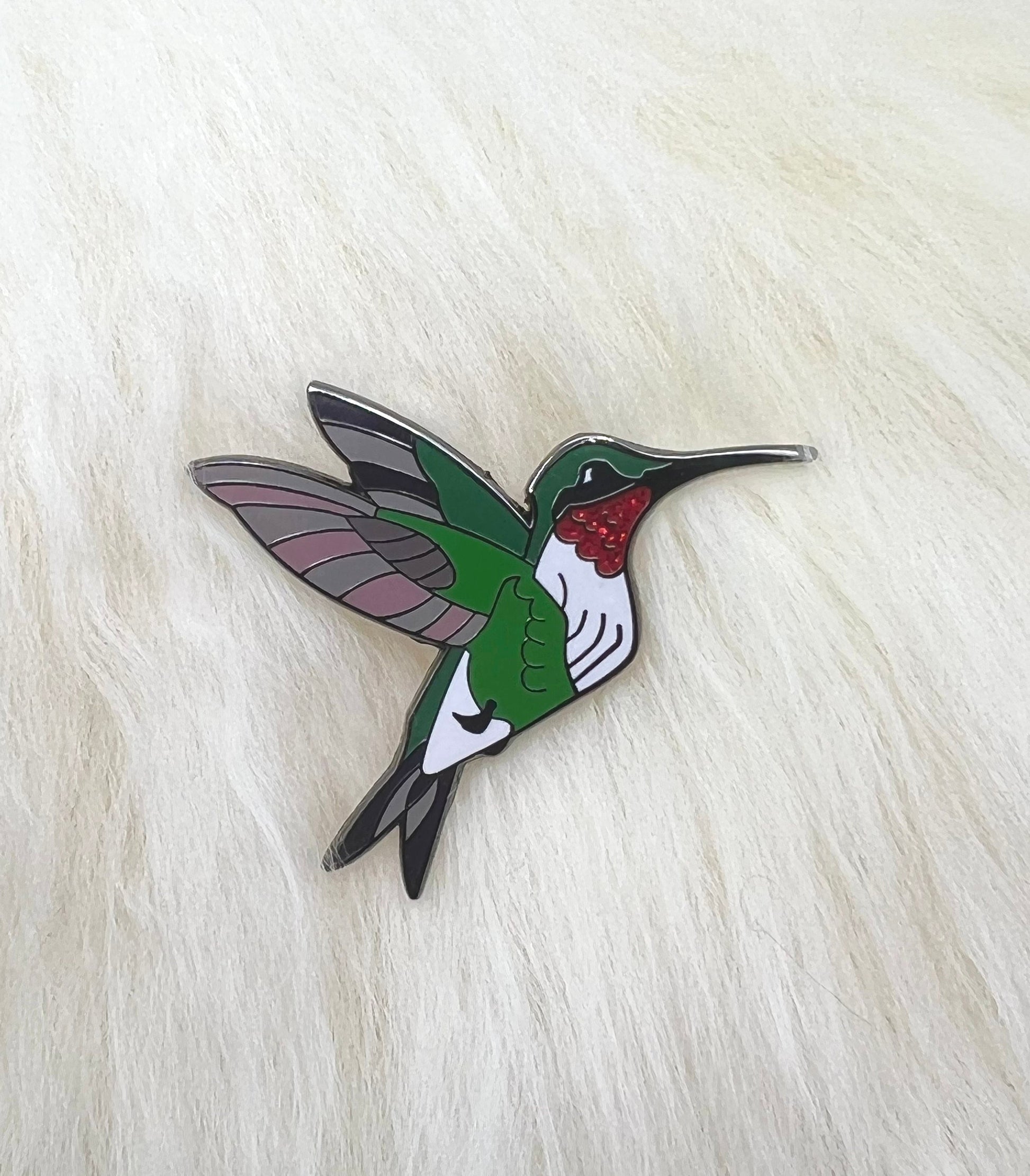 Ruby Throated Hummingbird Hard Enamel Pin | Hummingbird Pin | Bird Pin | Animal Pin | Art Deco