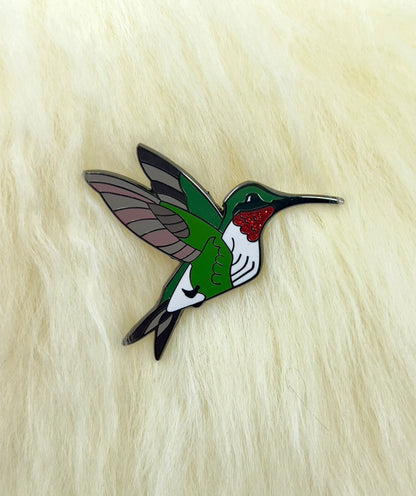 Ruby Throated Hummingbird Hard Enamel Pin | Hummingbird Pin | Bird Pin | Animal Pin | Art Deco