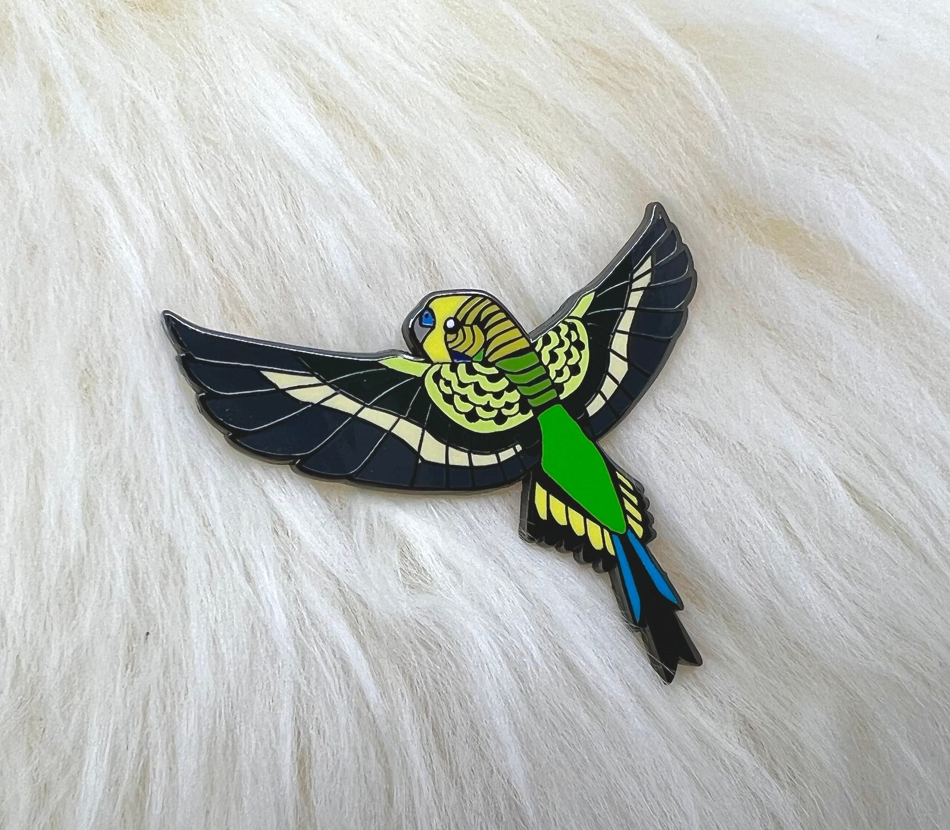 Green Parakeet Hard Enamel Pin | Budgerigar Pin | Budgie Pin | Bird Pin | Art Deco