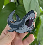 Great White Shark pin held in hand